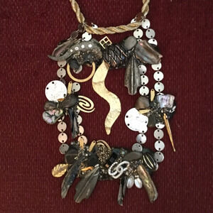 Vintage Steampunk Up cycled Silver Gold Metal Beaded Bib Rope Necklace XL, NEW